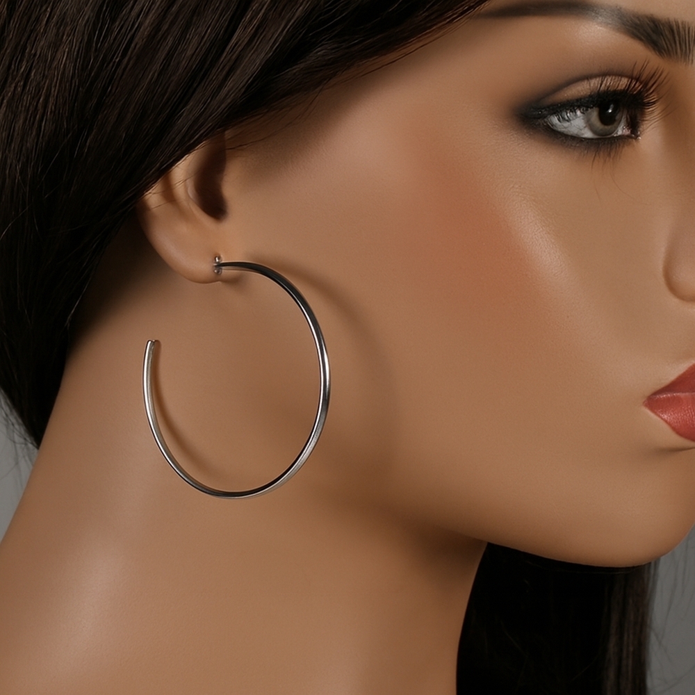 2/$30 Silver tone Open Hoop 1.25" Earrings - Bold Statement - Women's Jewelry